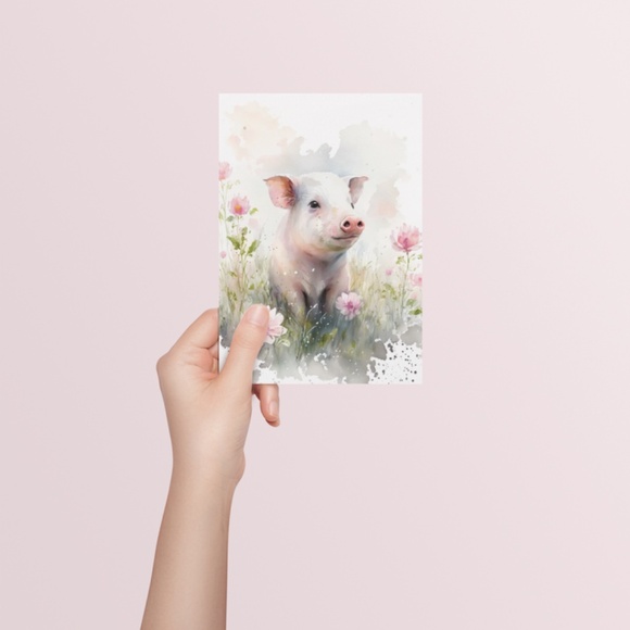 Watercolor Cute Floral Farm Pig Wall Art Illustration Print Poster Unframed - Picture 5 of 7